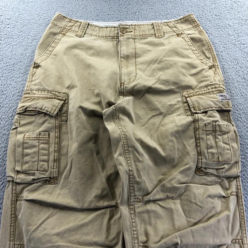 Vtg Aeropostale Pant Men 34x32 Khaki Baggy Y2K Skater Wide Leg Distressed Grunge